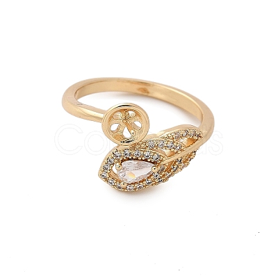 Leaf Brass Micro Pave Cubic Zirconia Cuff Ring Setting KK-A244-01G-G-1