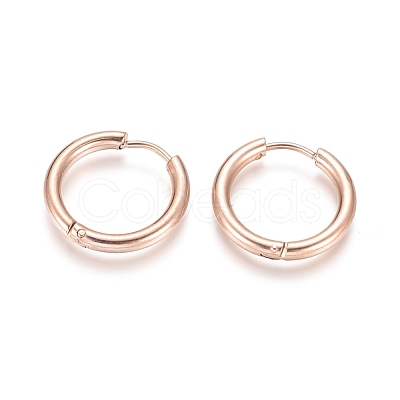 Ion Plating(IP) 304 Stainless Steel Huggie Hoop Earrings EJEW-F111B-19mm-RG-1