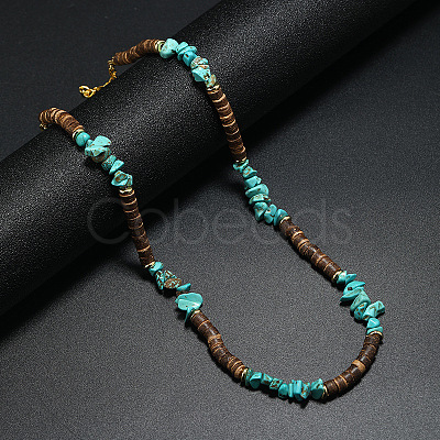 Bohemian Synthetic Turquoise & Coconut & Shell Surf Punk Beaded Necklaces for Men NI4745-1-1