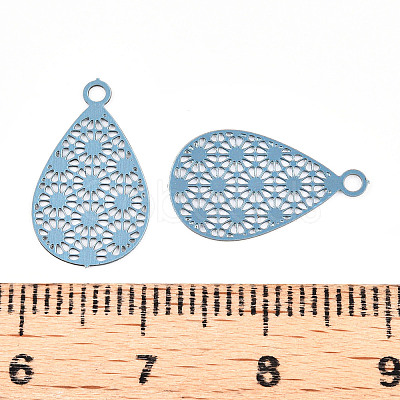 Spray Painted 430 Stainless Steel Filigree Pendants STAS-WH0047-78B-1