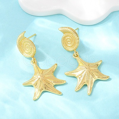 Ocean Theme Brass Dangle Stud Earrings EJEW-F400-04D-G-1