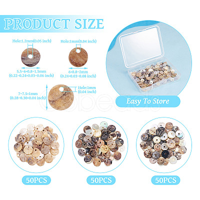 150Pcs 3 Styles Natural Akoya Shell Flat Round Charms BSHE-TA0001-09-1