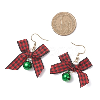 Christmas Bell with Bowknot Brass Handmade Polyester Dangle Earrings EJEW-JE06669-1