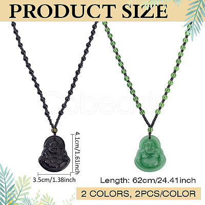4Pcs 2 Colors Glass Buddha Pendant Necklaces NJEW-ME0001-04-1