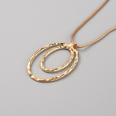 Alloy Double Oval Pendant Necklace with Round Snake Chains for Women NJEW-WH0020-12KCG-C-1