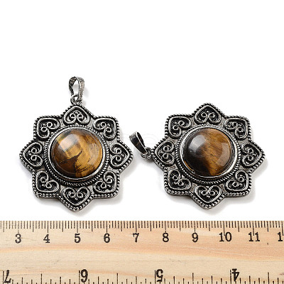 Natural Tiger Eye & Brass Pendants G-K338-09AS-06-1