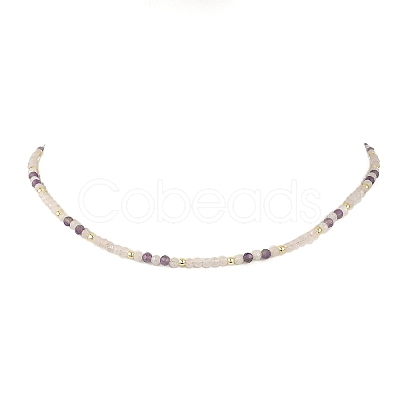 Natural Mixed Stone Faceted Round Beaded Necklaces NJEW-JN06430-1