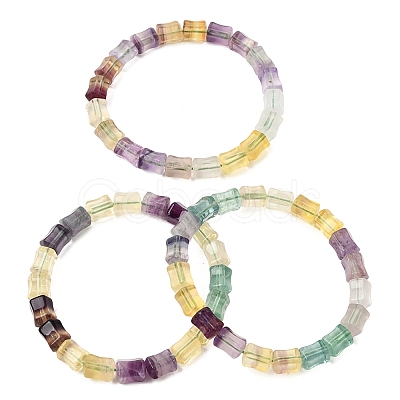Natural Rainbow Fluorite Bamboo Stick Beaded Stretch Bracelets for Women GG-CBA3F02-03-1