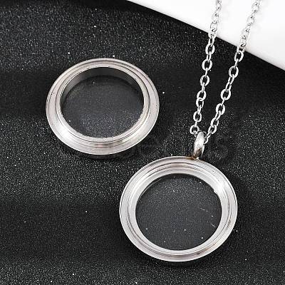 304 Stainless Steel Visible Flat Round Locket Pendant Pet Urn Ashes Necklaces NJEW-S455-08P-1
