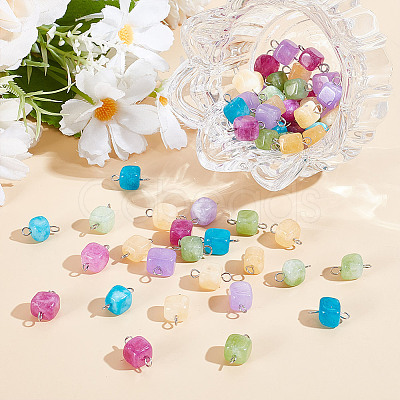 80Pcs Dyed Natural Dolomite Cube Connector Charms PALLOY-HY00101-1