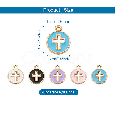 100Pcs 5 Colors Light Gold Plated Alloy Enamel Pendants ENAM-BY0001-01-1