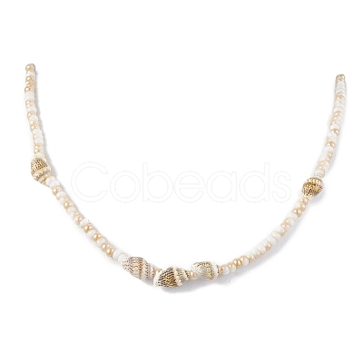 Glass with Natural Sea Shell Beads Braided Necklaces NJEW-JN04837-1