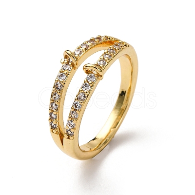 Brass Micro Pave Clear Cubic Zirconia Ring Components KK-NH0007-11G-1