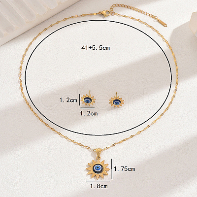 Vintage 201 Stainless Steel & Plastic Sun with Evil Eye Stud Earrings & Pendant Necklaces Set for Women EW9229-1