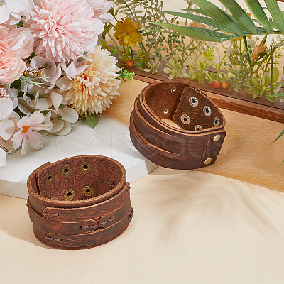 2Pcs 2 Styles Cowhide Leather Bracelets BJEW-CL0003-34A-1