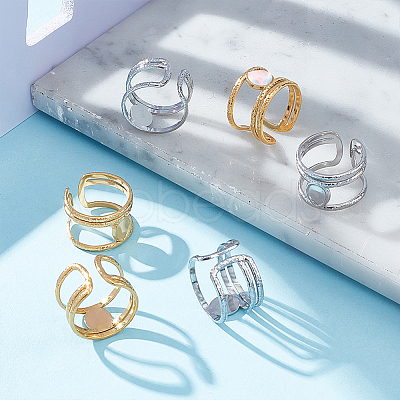 6Pcs 2 Colors 304 Stainless Steel Open Cuff Ring Components STAS-UN0056-76-1