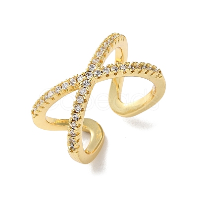 Adjustable Brass Micro Pave Clear Cubic Zirconia Cuff Rings RJEW-F101-17G-1