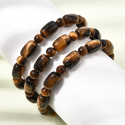 Natural Tiger Eye Oval and Round Beaded Stretch Bracelets for Women GG-CBA3F02-13A-1