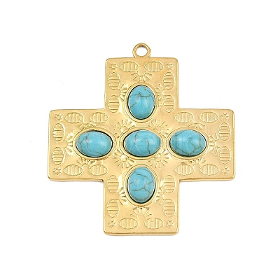 Bohemian Style 304 Stainless Steel with Synthetic Turquoise Pendants STAS-G381-02G-06-1