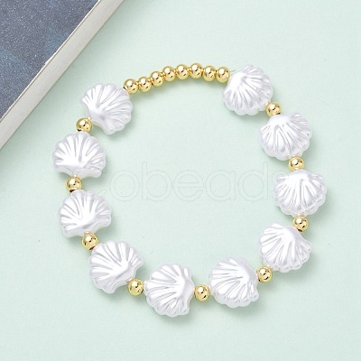 Brass & Plastic Beaded Stretch Bracelets for Women BJEW-F515-09G-1