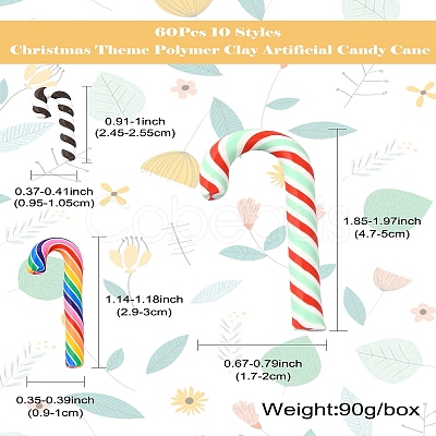 60Pcs 10 Styles Christmas Theme Polymer Clay Artificial Candy Cane FIND-CJ0002-89-1
