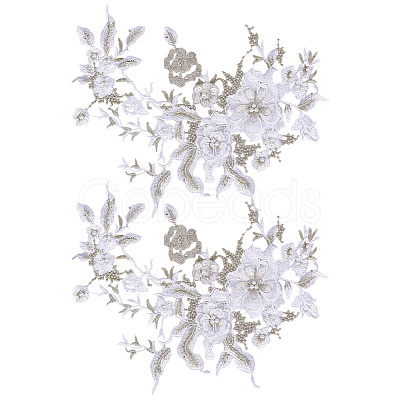 2Pcs Flower Polyester with Plastic Pearl Embroidery Sew on Cloth Patches PATC-HY0002-03B-1