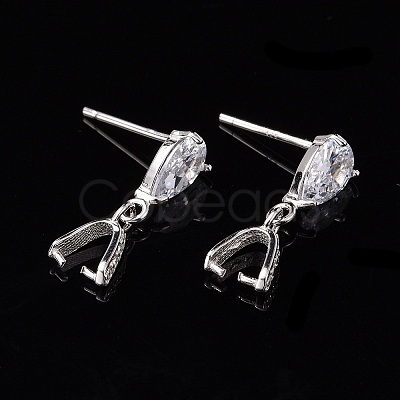 Anti-Tarnish Rhodium Plated 925 Sterling Silver Dangle Stud Earing Settings X-STER-K038-008P-1