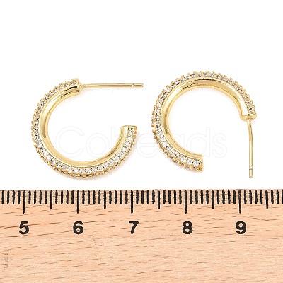 C-Shaped Brass Clear Cubic Zirconia Stud Earrings EJEW-A156-11B-G-1