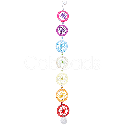 Handmade Rainbow Faux Suede & PP Plastic Woven Web/Net Pendant Decorations HJEW-WH20019-16P-1