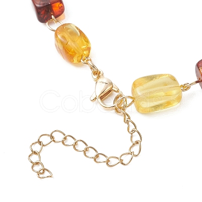 Natural Amber Cuboid Beaded Necklaces for Women NJEW-JN05914-1