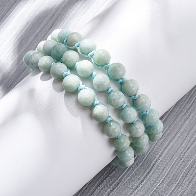 Natural Amazonite Round Beaded Multi-strand Bracelets for Men Women BJEW-G743-02A-1