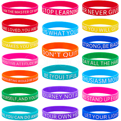 20Pcs 20 Style Motivational Quotes Silicone Cord Bracelets Wristbands BJEW-WH0020-51A-1