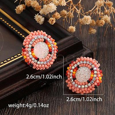 Bohemian Style Vintage Colorful Glass Seed Bead & Rhinestone Beaded Stud Earrings VY5957-4-1