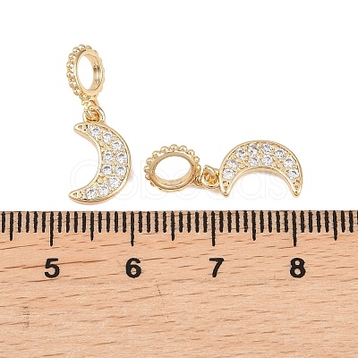 Brass Micro Pave Clear Cubic Zirconia Moon European Dangle Charms KK-H257-03G-1