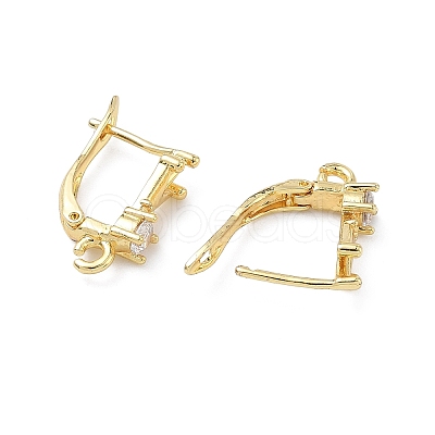 Brass Micro Pave Clear Cubic Zirconia Hoop Earring Findings KK-Z143-07G-1