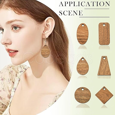 30Pcs 6 Styles Walnut Wood Pendants WOOD-YW0001-59-1