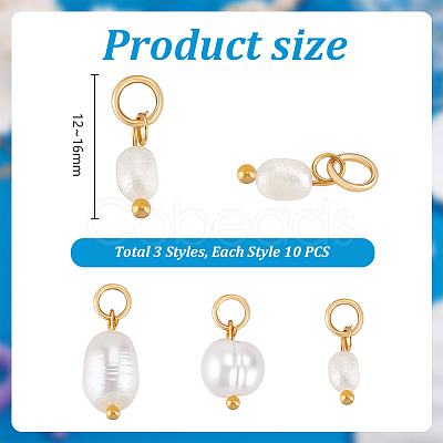 30Pcs 3 Styles Natural Cultured Freshwater Pearl Pendants PALLOY-PH01886-1