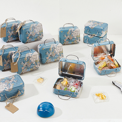 24Pcs Map Printed Tinplate Gift Storage Boxes with Handles CON-GA0001-31-1