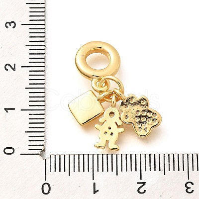 Brass Clear Cubic Zirconia Paw Print & Girl & Letter European Dangle Charms KK-U048-26G-1
