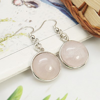 Fashion Natural Rose Quartz Earrings EJEW-E003-2-1