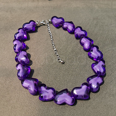 Valentine's Day Acrylic Bead in Bead Heart Beaded Necklaces with Alloy End Chains FS-WG4CF83-03-1