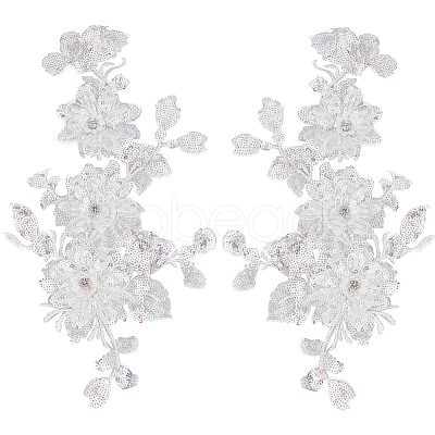 2Pcs 2 Styles 3D Flower Polyester Embroidery Sew on Appliques DIY-CY0001-03A-1
