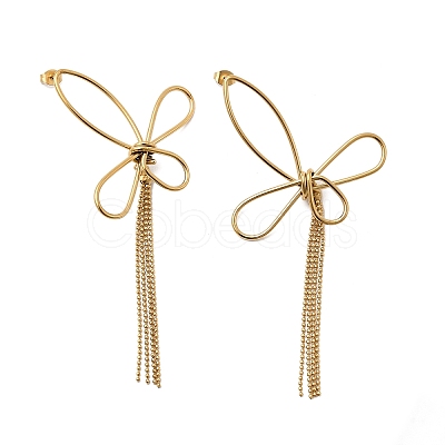 304 Stainless Steel Butterfly Tassel Stud Earrings LS-EJEW-B151-02-1
