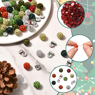 Christmas Theme 84Pcs 7 Colors Handmade Polymer Clay Rhinestone Round Beads RB-PA0001-06-1