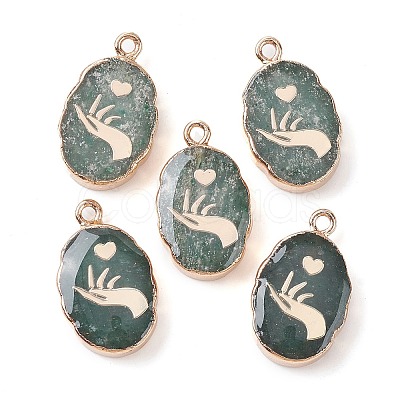Natural Green Aventurine Oval Pendants G-C102-07G-05-1
