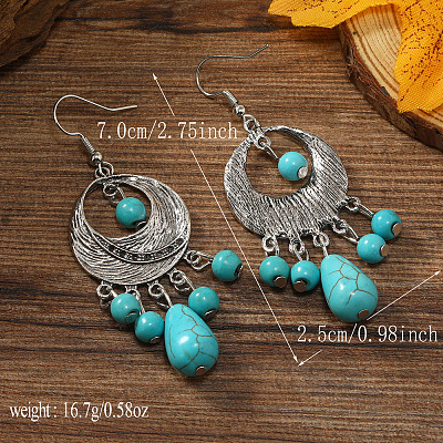 Bohemian Fringed Synthetic Turquoise Dangle Earrings LS-LN9016-2-1