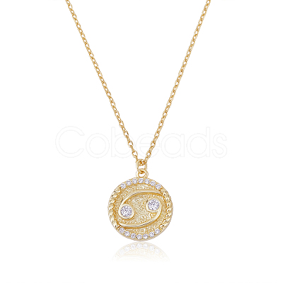925 Sterling Silver 12 Constellation Necklace Gold Horoscope Zodiac Sign Necklace Round Astrology Pendant Necklace with Zircons Birthday Jewelry Gift for Women Men JN1089F-1