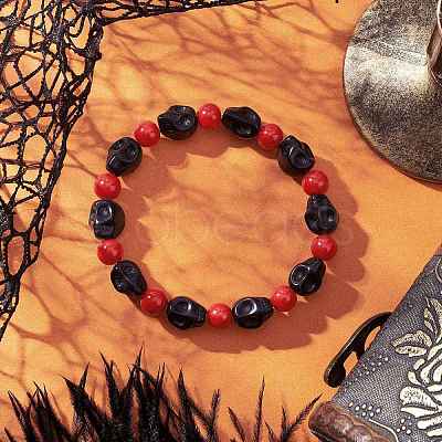 Synthetic Turquoise Beaded Stretch Bracelets BJEW-JB12093-03-1