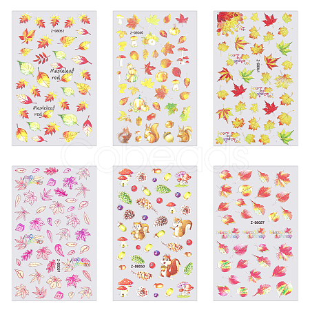 6 Sheets 6 Style Maple Leaf Nail Art Stickers Decals MRMJ-OC0003-57A-1