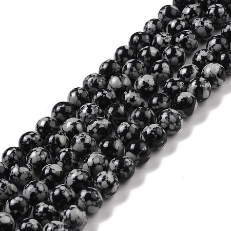 Synthetic Snowflake Obsidian Beads Strands G-E568-03A-1